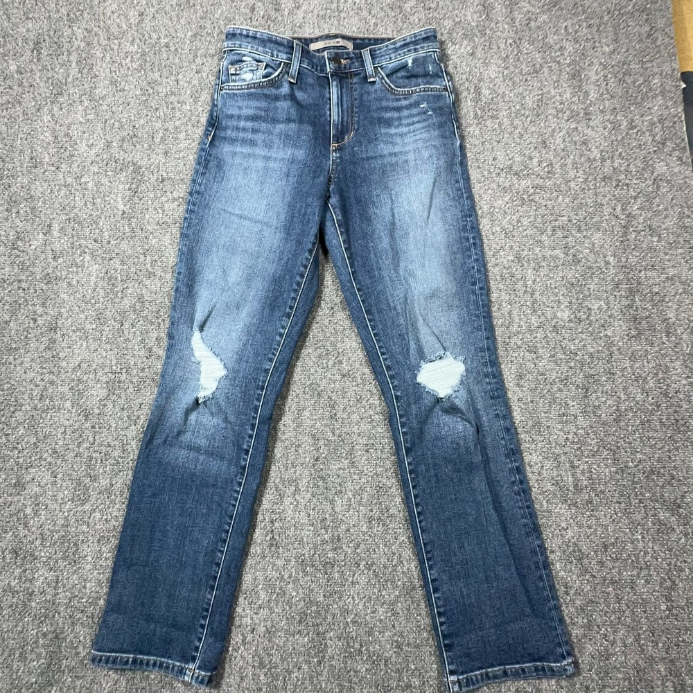 Joes Jeans Womens High Rise Straight Leg Distressed Ripped Denim Blue Jeans 26